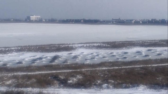 Лиман в Запорожской области полностью сковало льдом (ВИДЕО)