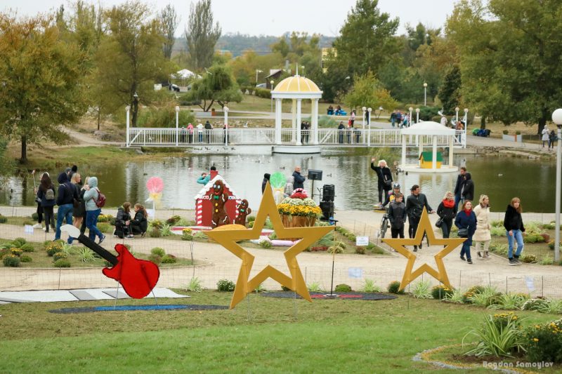 Огромный цветок и музыкальные инструменты из хризантем: как выглядит праздничная композиция в запорожском парке
