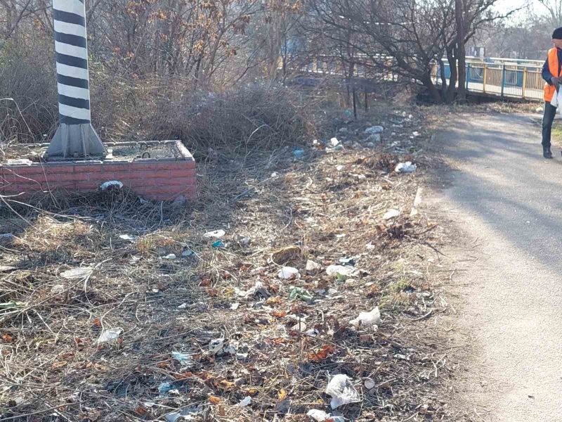 В Запорожье под пешеходным мостом устроили свалку мусора - фото