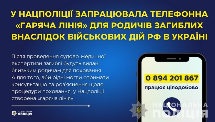 В Україні запрацювала телефонна "гаряча лінія" для родичів загиблих від рук окупантів 